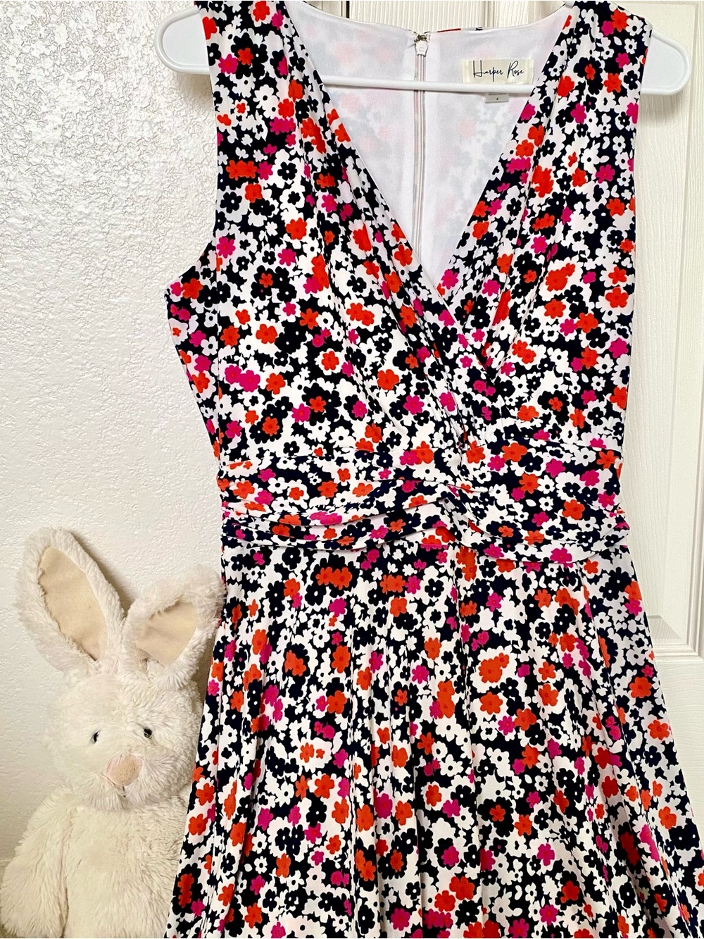 Harper Rose Sleeveless Knot Front Dress in Floral Navy, White, Pink & Orange